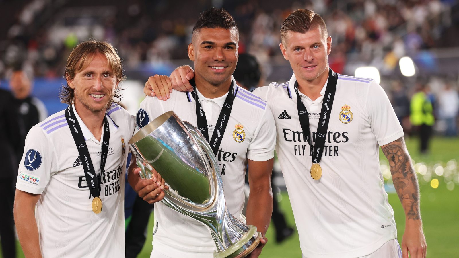 Modric, Casemiro e Toni Kroos, do Real Madrid - Foto: Alex Grimm/Getty Images